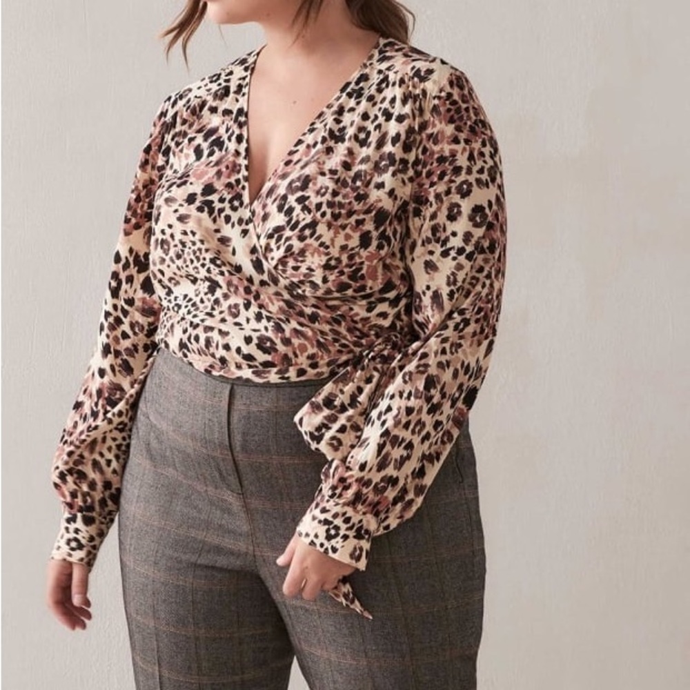 AdditionElle Cropped Animal Print Wrap Blouse